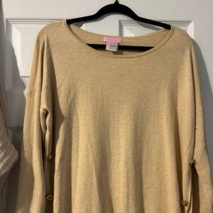 Lilly Pulitzer Beige Fringe Hem Sweater with Button Detail - Size M